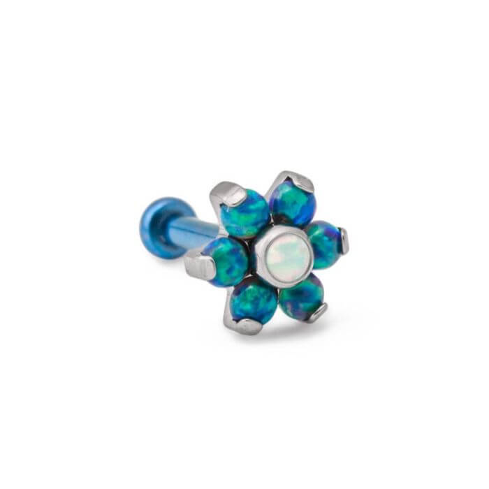 Tilum 18g-16g Internally Threaded Titanium Opal Flower Top with White Opal Center - Choose Petal Opal Color - Price Per 1 pt2
