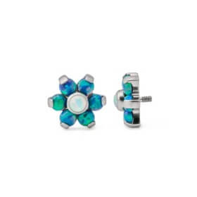 Tilum 18g-16g Internally Threaded Titanium Opal Flower Top with White Opal Center - Choose Petal Opal Color - Price Per 1