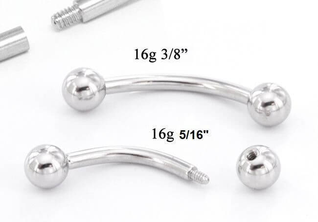16g E-Z Piercing Curved Bent Barbell Step-Down Threaded pt1
