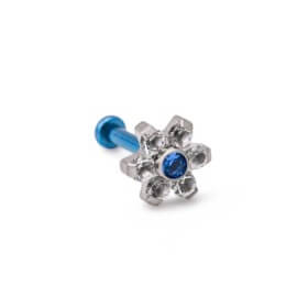 Tilum 18g-16g Internally Threaded Titanium Jewel Flower Top dengan Jewel Center - Pilih Warna Jewel - Harga Per 1