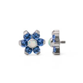 Tilum 18g-16g Internally Threaded Titanium Jewel Flower Top dengan White Opal Center - Pilih Warna Jewel - Harga Per 1