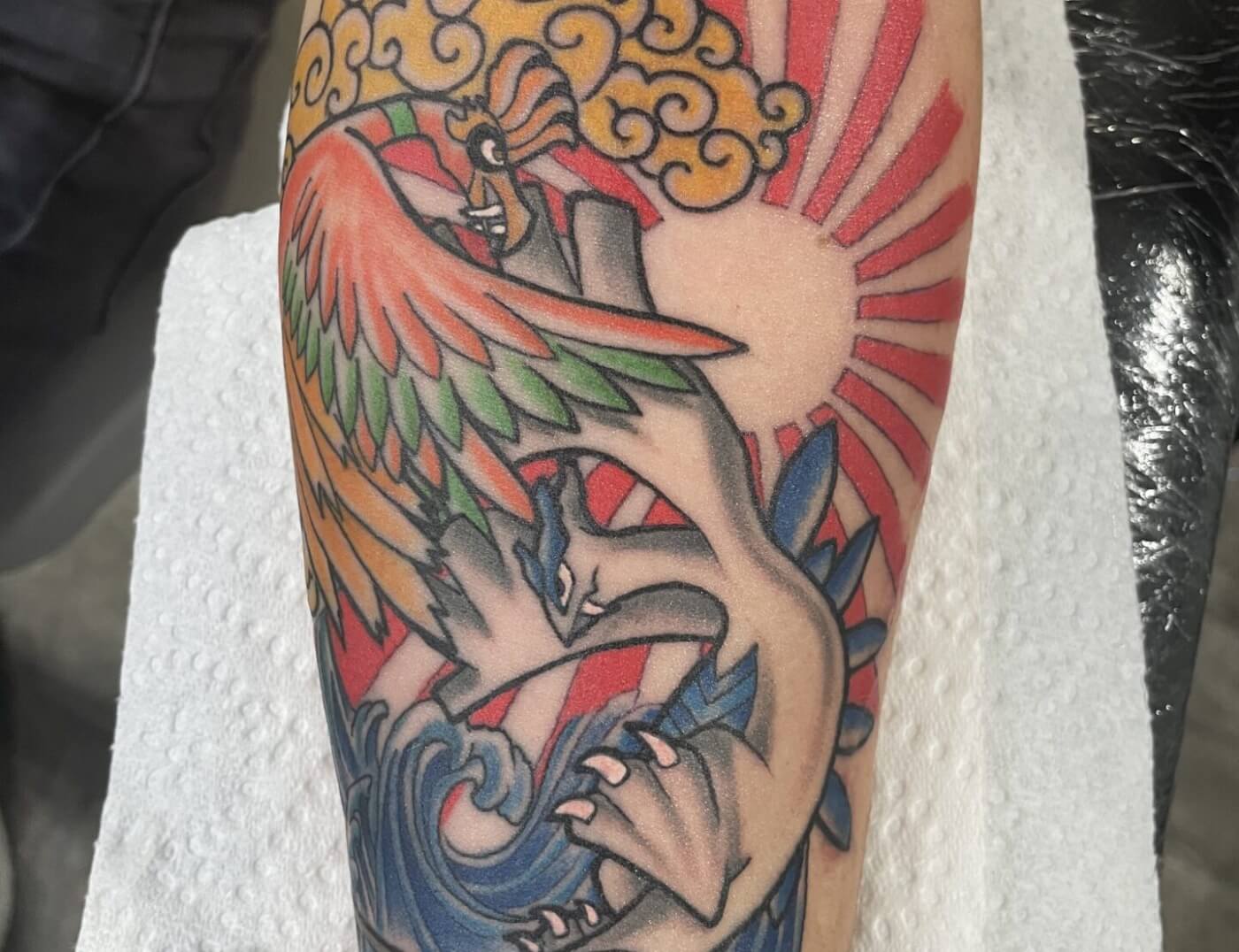 American traditional tattoo inked by Lyric TheArtist at Iron Palm Tattoos & Body Piercing in downtown Atlanta. (Castleberry art district). Walk-Ins are welcome. Call 404-973-7828 or stop by for a free consultation.