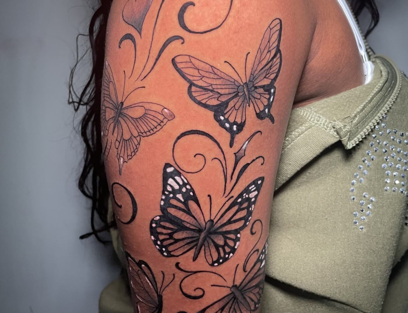 Butterfly tattoo by Lyric TheArtist at Iron Palm Tattoos in downtown Atlanta. What do you think? Let us know in the comments. We're open late night until 2 A.M. and located conveniently close to Mercedes-Benz stadium and State Farm Arena downtown. Call 404-973-7828 or stop by for a free consultation. #colortattooartist #castleberry #art #atlink #atlantatattoo #atlantaink #tattoolife #ironpalmtattoos #tattoostudio #atlantatatt #blackowned #colortattoo #atlantatattooshop #tattooideas #realistictattoo #americantattoo #georgiatattoo #inkedlife #atlantatattooartist #atlien #tattooartist #atlantaart #downtownatlanta #tattoodesign #atlantaartist #georgiatattooartist #butterflytattoo #insecttattoo