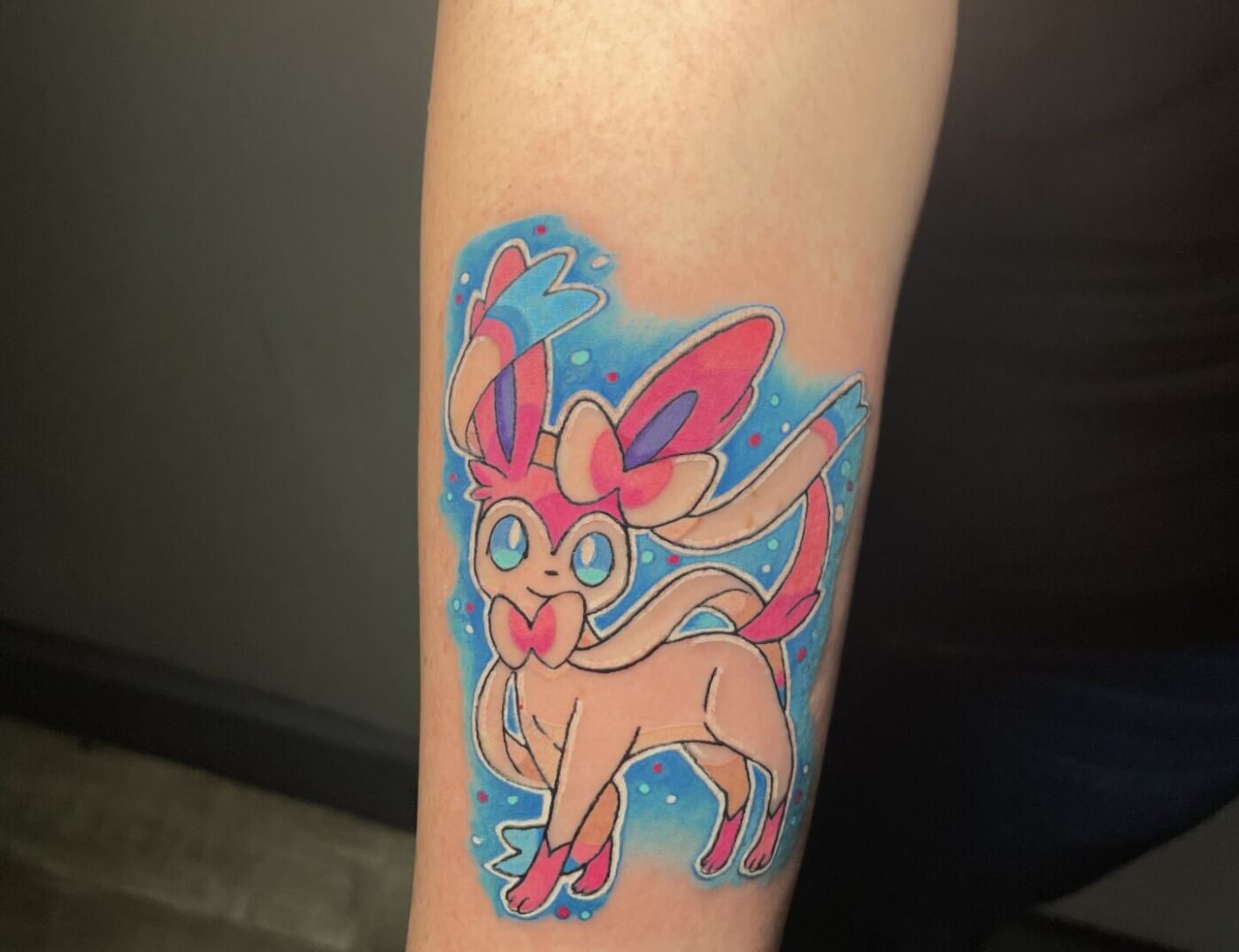 Pokemon color anime tattoo inked by 'Lyric The Artist' at Iron Palm Tattoos in downtown Atlanta, Georgia's castleberry art district. Call 404-973-7828 or stop by for a free consultation.