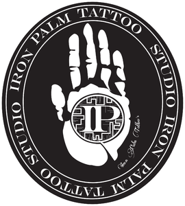 Iron Palm Tattoos Transparent logo. - Black. High Resolution.