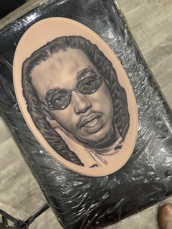 Takeoff Photo Realism Portrait by T Sawyer at Iron Palm Tattoos & Body Piercing in downtown Atlanta, GA. The artwork is so good that Google images could match the likeness with the real person. Walk-Ins are accepted. Call 404-97307828 or stop by for a free consultation.