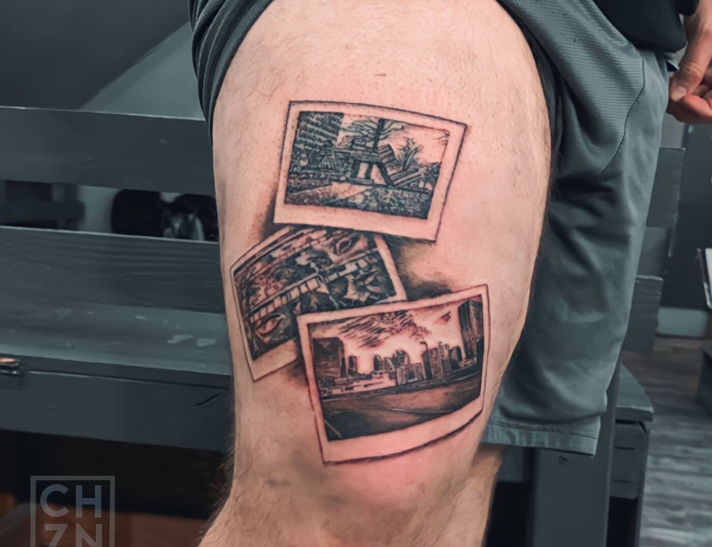 A landscape photographer brought his favorite photographs in for Choze to tattoo onto his leg. Choze did them in black & grey. Lovely photos. Amazingly detailed ink of the actual images. Call 404-973-7828 or stop by for a free consultations. We are open late night most nights until 2AM. Walk Ins are welcome.