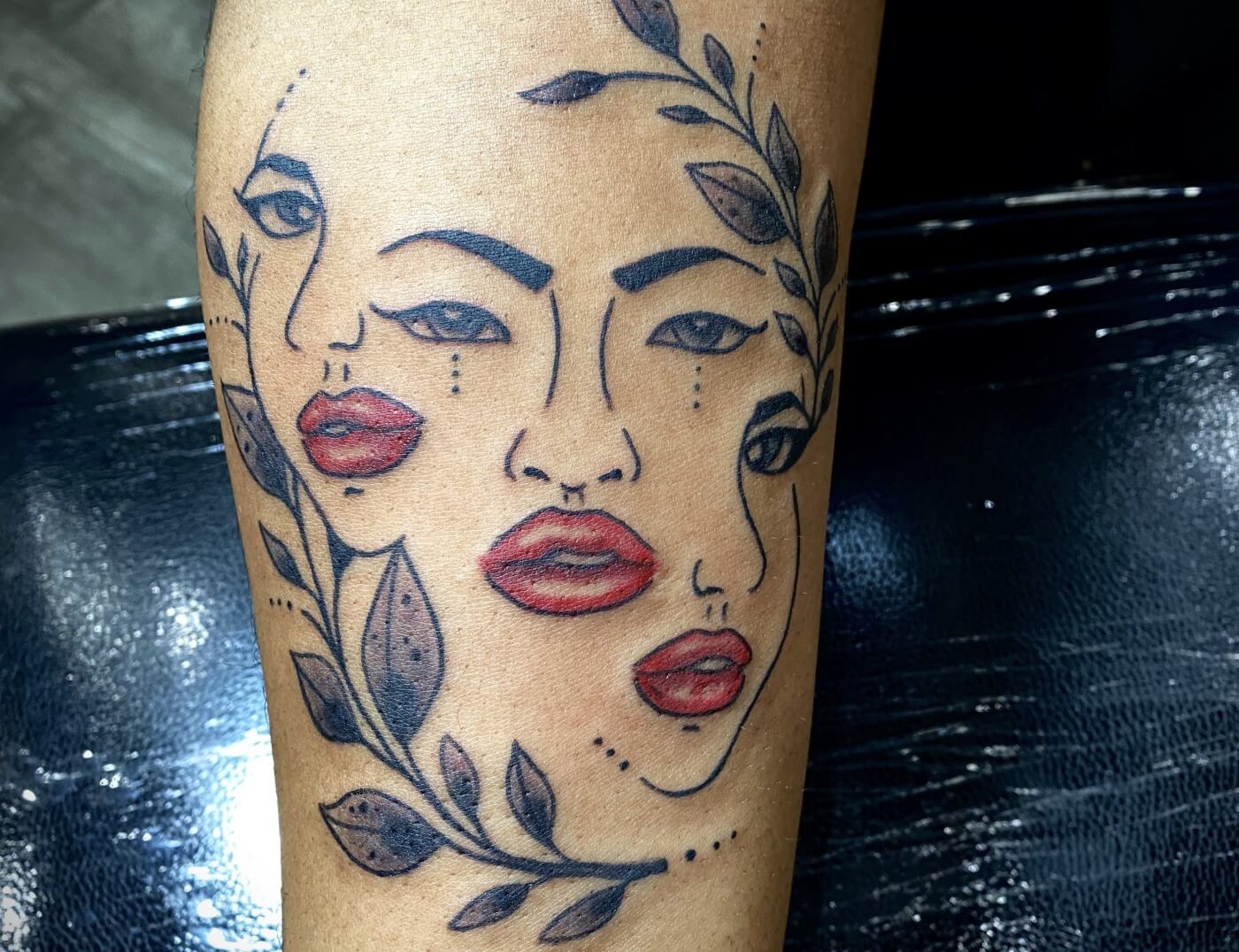 Abstract Faces In Leaves Tattoo With Color By Funk Tha World - Iron Palm  Tattoos & Body Piercing
