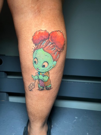Baby Sally "Nightmare Before Christmas" Tattoo By Funk Tha World At Iron Palm Tattoos. This tattoo was requested by and inked for @_mi.ch.ele_ as a gift for her daughter. Call 404-973-7828 or stop by for a free consultation with Funk on your next tattoo. Walk Ins are welcome.