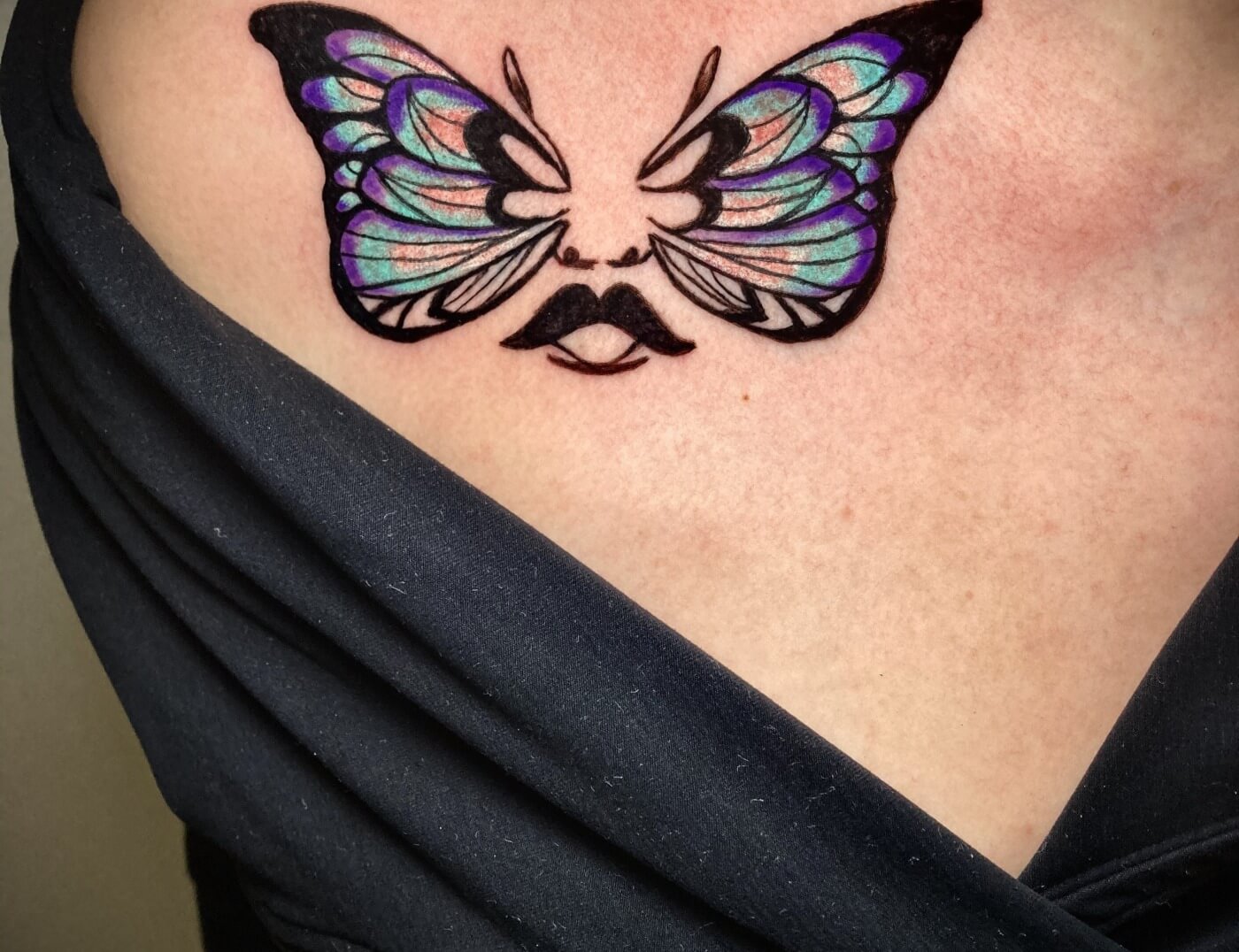 Colorful Butterfly Tattoo By Funk Tha World At Iron Palm Tattoos In Atlanta Georgia. Call 404-973-7828 or stop by for a free consultation with Funk. Walk ins are welcome.