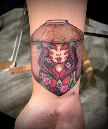 "Katara, The Painted Lady" The Last Airbender Anime Tattoo By Funk Tha World At Iron Palm Tattoos In Atlanta, GA. Funk did this artist inspired rendition of Katara, the painted lady, for his client @beccadubia in ATL. In 'The Lady Airbender", The Painted Lady is the benevolent spirit of the Jang Hui River, known for her protectiveness and healing abilities. She was once the guardian spirit of the fishing village of Jang Hui but was driven away due to the region's rising water contamination. Call 404-973-7828 or stop by for a free consultation with Funk.