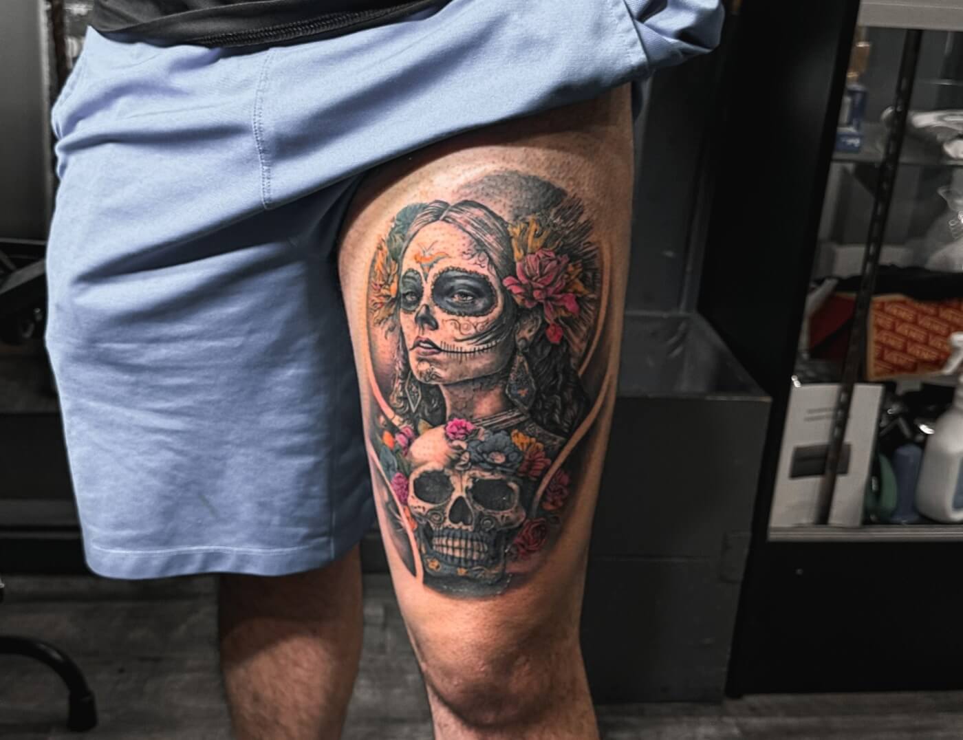 "Corpse Bride" Trash Polka Color Portrait Tattoo By Choze at Iron Palm Tattoos In Atlanta, GA. Choze is well known in Georgia for the precision & detail in his portrait tattoos. Call 404-973-7828 or stop by for a free consultation with Choze or another Iron Palm body artist.