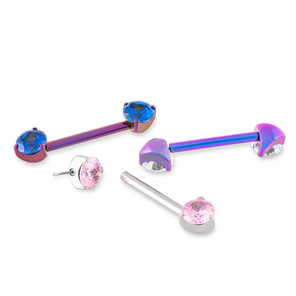 Tilum 14g ~9/16” Prong-Set Jewel Threadless Titanium Nipple Barbell — விலை 1