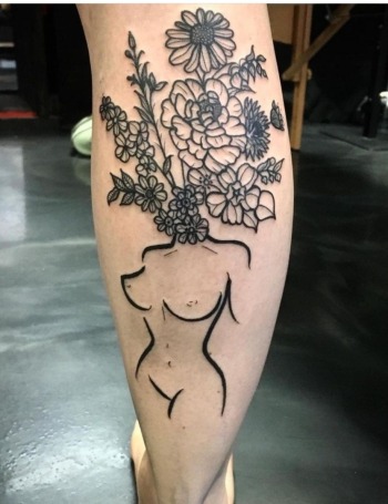 Figurative Minimalist & Floral Black & Grey Fine Line Tattoo By Ari Elise, a Guest Tattoo Artist At Iron Palm Tattoos. Ari is available for booking in August 2023. We're open late night most nights until 2AM. Call 404-973-7828 or stop by for a free consultation. Walk Ins are welcome.