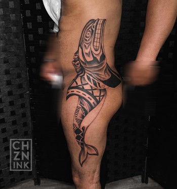 Tibetan & Polynesian Whale With African Tribal Tattoo by Choze. We're open late until 2AM most nights. Call 404-973-7828 or stop by for a free consultation. Walk ins are welcome.