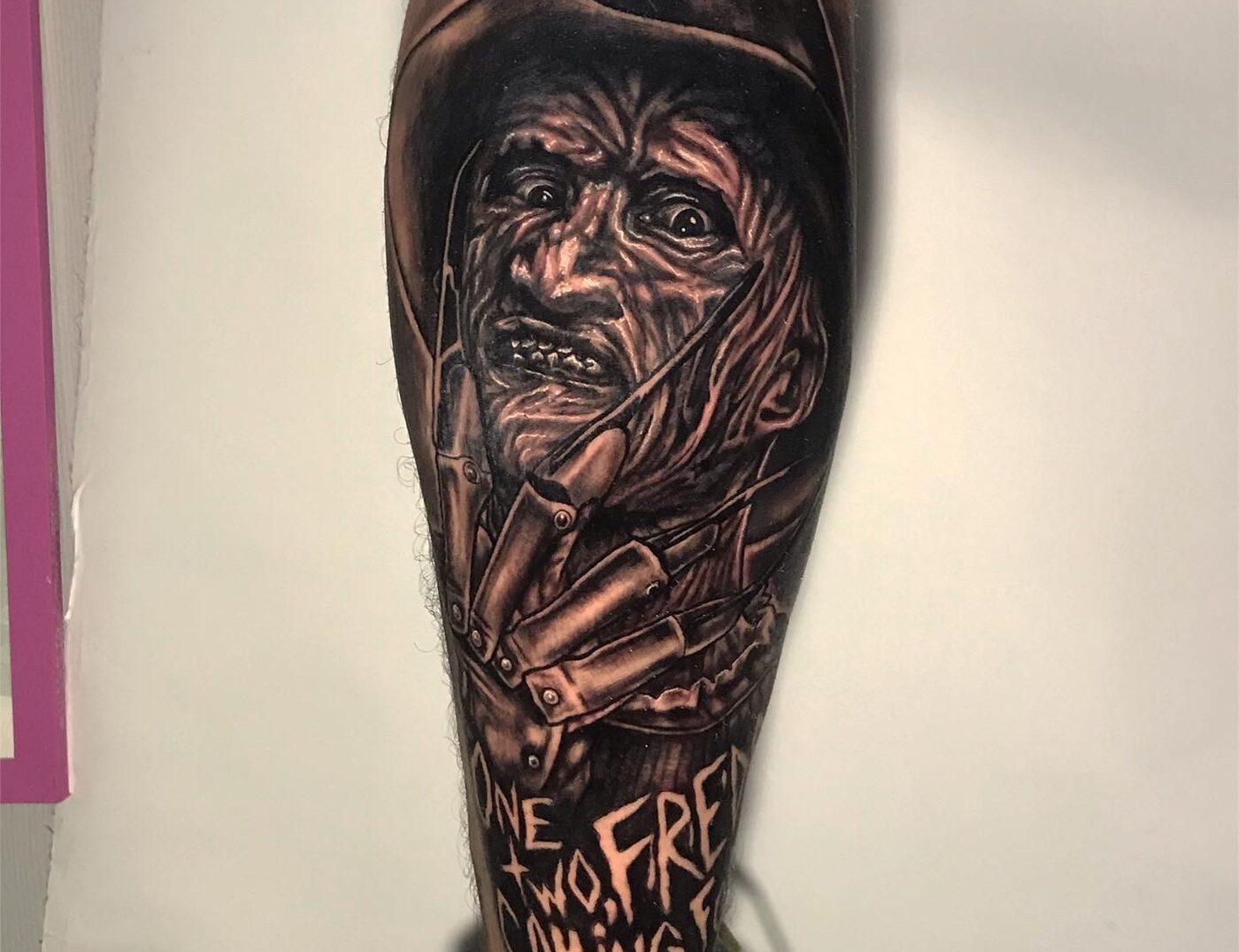 Freddy Kreuger "A Nightmare on Elm Street" Tattoo By Rene Cristobal at Iron Palm Tattoos. Rene is a Spanish speaking international tattoo artist from Concepcion, Chile. He specializes in solid blackwork tattoos and photo realism. Iron Palm is Atlanta's only late night tattoo shop. We're open from 1PM - 2AM most nights. Walk-ins are welcome.