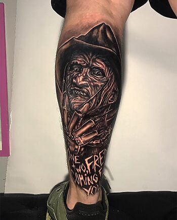 Freddy Kreuger "A Nightmare on Elm Street" Tattoo By Rene Cristobal at Iron Palm Tattoos. Rene is a Spanish speaking international tattoo artist from Concepcion, Chile. He specializes in solid blackwork tattoos and photo realism. Iron Palm is Atlanta's only late night tattoo shop. We're open from 1PM - 2AM most nights. Walk-ins are welcome.