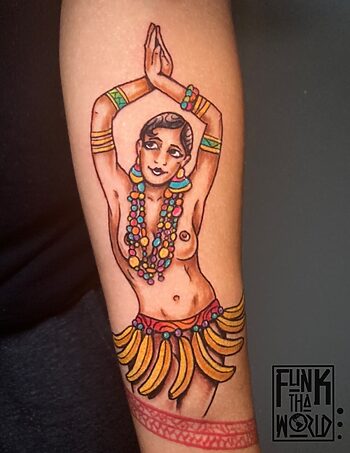 Josephine Baker Dancing in a Banana Skirt by Funk Tha World at Iron Palm Tattoos. Funk is a resident senior tattoo artist at Iron Palm Josephine Baker was a celebrated dancer, civil rights activist, and a decorated member of the French resistance in WWII.