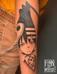 "Death the Kid" from the "Soul Eater" Japanese Anime Tattoo by Funk Tha World at Iron Palm Tattoos in downtown Atlanta, GA. Call 404-973-7828 for a free consultation. Walk ins are welcome.