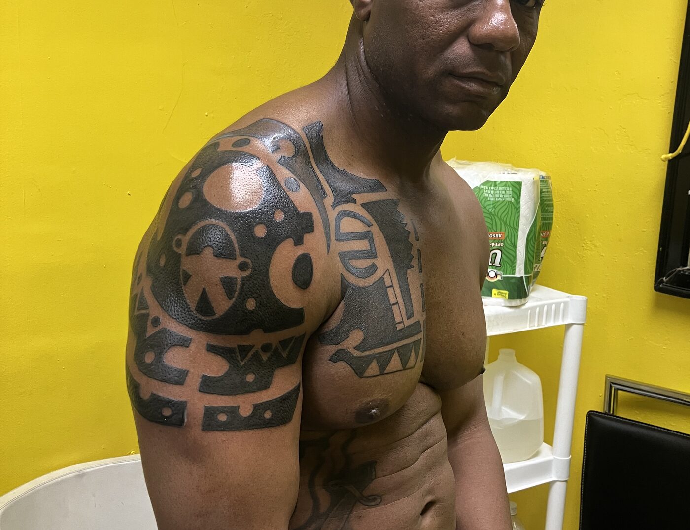 Tribal Tattoo By Binky Warbucks at Iron Palm Tattoos. African warrior tattoos symbolize bravery, fearlessness, resilience, and strength. For expatriate Nigerians in modern times they' also represent a sense of connection to ancestry. Iron Palm Tattoos is a multi-style tattoo shop in Atlanta, GA