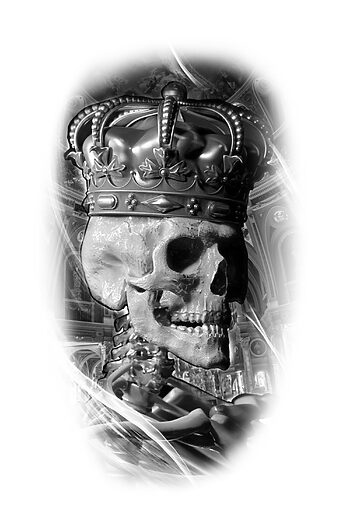 Tattoo Concept #7 By Rene Cristobal. "King of Skulls". I think this represents the ultimate end of the quest for power. I'd like to do this tattoo for someone. You can purchase the artwork from me or make an appointment and I'll tattoo the piece for you.