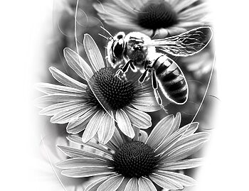 Tattoo Concept #8 By Rene Cristobal. Bumblebees are essential to almost all life on land. I love creating artwork that honors nature. This is meant to be a fine line blackwork tattoo and i'd love to do it for a client of similar sentiment. You can purchase the artwork from me or make an appointment and I'll tattoo it.