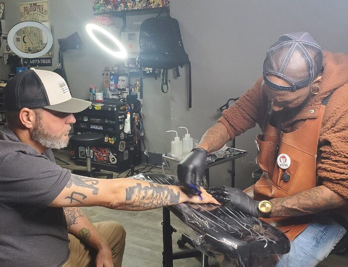 Terrance Sawyer Tattoos Mitch Gunther of Loganville, GA at Iron Palm Tattoos in downtown Atlanta's Castleberry Hill Art District.