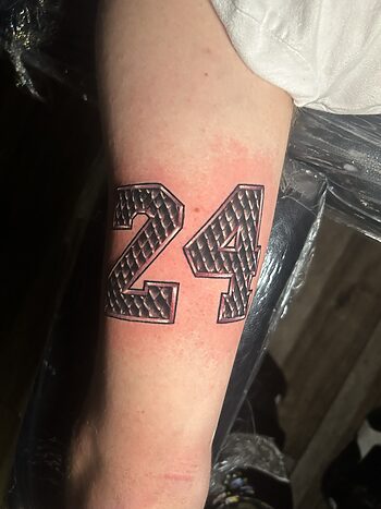 "24" Kobe Bryant Lettering Memorial Tattoo By Lyric TheArtist. Kobe Bryant is an icon. He was a famed leader, legend, and father. Since his tragic loss many people from diverse backgrounds have immortalized this great on their skin. Is there an honor more personal than that? Iron Palm is Atlanta Georgia's only late night tattoo shop. We're open until 2AM and accept walk ins daily. Stop by for a free consultation.
