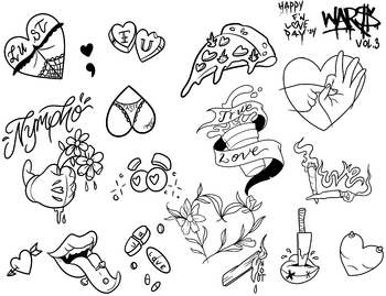 Valentines Day Tattoo Flash By Binky Warbucks. We 'love' the pizza and the heart wearing panties is pretty dope. Hope to see everyone at Iron Palm for this Valentine's day 2024 tattoo & body piercing special.