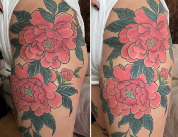 Neo Traditional Tattoo made In 2018 Versus 2024 By Guest Tattoo Artist Pierre Jarlan. In a testament to Pierre's ability and his aftercare instructions this is a traditional tattoo he did five years later. The image on the right has little fading after five years in a beach environment.Pierre will be guest tattooing at Iron Palm April 16 - 20th. You can book him on Iron Palm Tattoos.