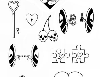 Valentines Day Tattoo Flash #3 By Rene Cristobal. Love the heart with the two 'loving skulls' in it. That means something good, right? Of course a "key to your heart" should be required by all.