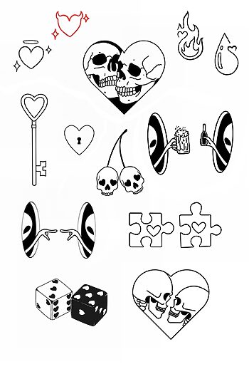 Valentines Day Tattoo Flash #3 By Rene Cristobal. Love the heart with the two 'loving skulls' in it. That means something good, right? Of course a "key to your heart" should be required by all.