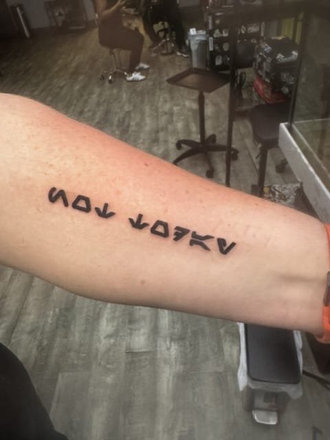 Blackwork Aurebesh Script Forearm Tattoo By Moe