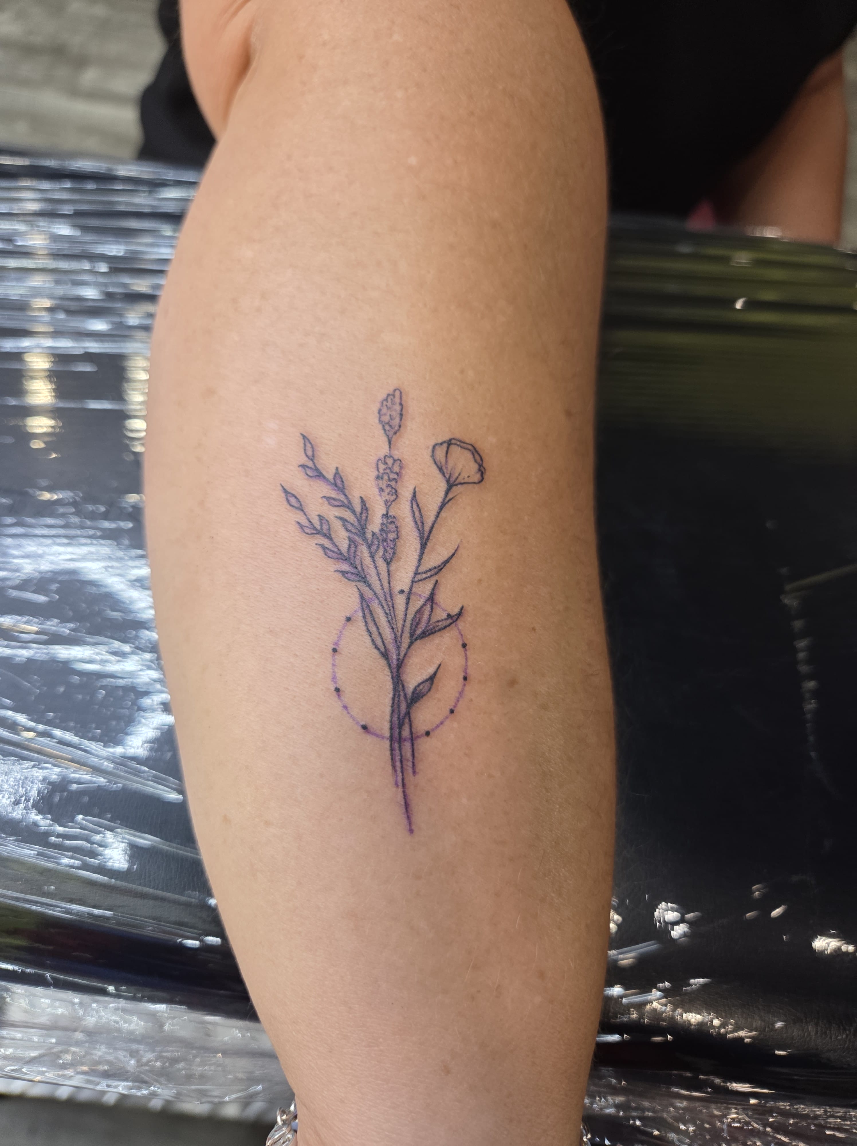 Fine Line Floral Arm Tattoo by Wally